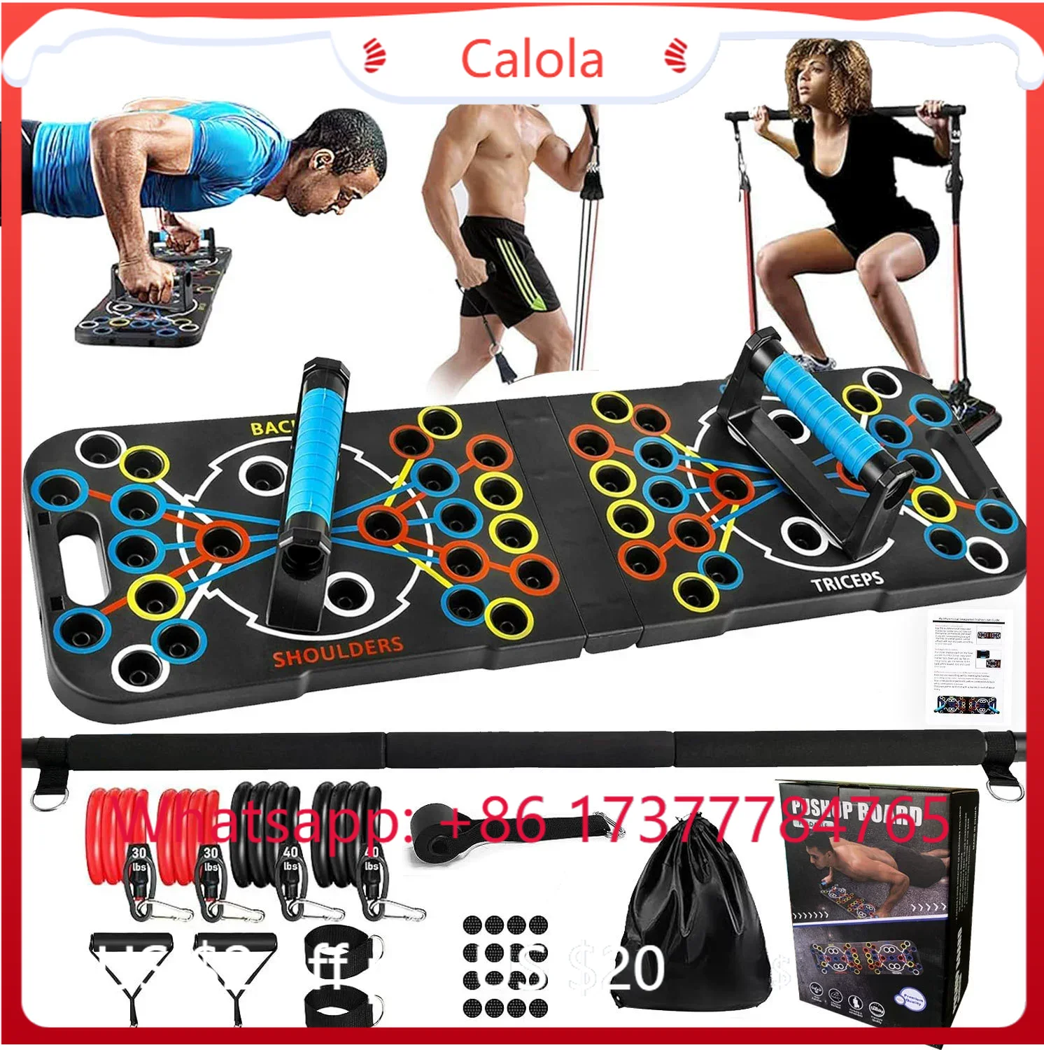 Pilates Bar Kit With Resistance Bands - Wielofunkcyjna deska do pompek, zestaw do