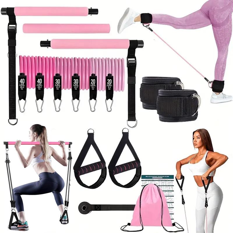 Pilates Bar Kit With Resistance Bands - Wielofunkcyjny zestaw do pilatesu z elastycznymi