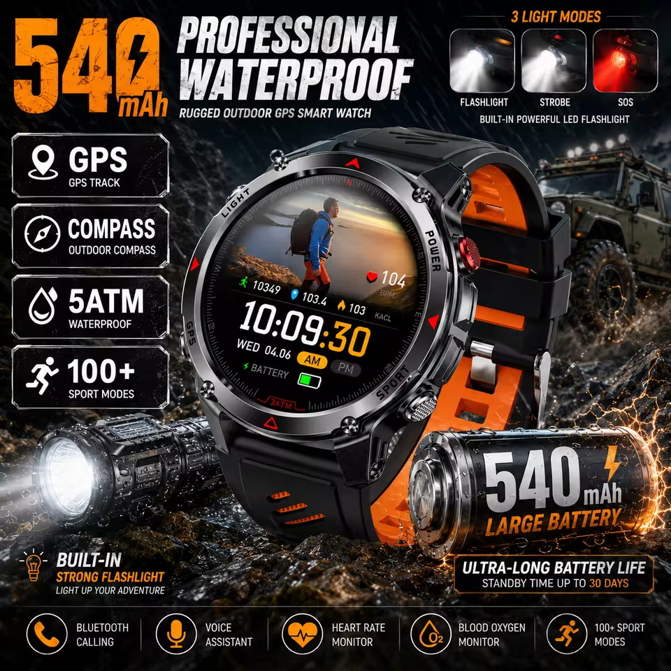 Resistance Bands Set With Handles - Wojskowy Smartwatch GPS 540mAh, Wodoodporny 3ATM,